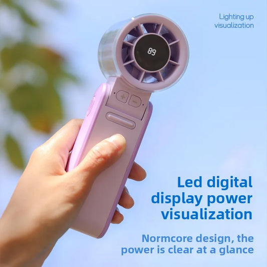 High-Speed Outdoor Portable USB Digital Display Semiconductor Cooling Handheld Fan New Turbo Foldable Design Hanging Plastic